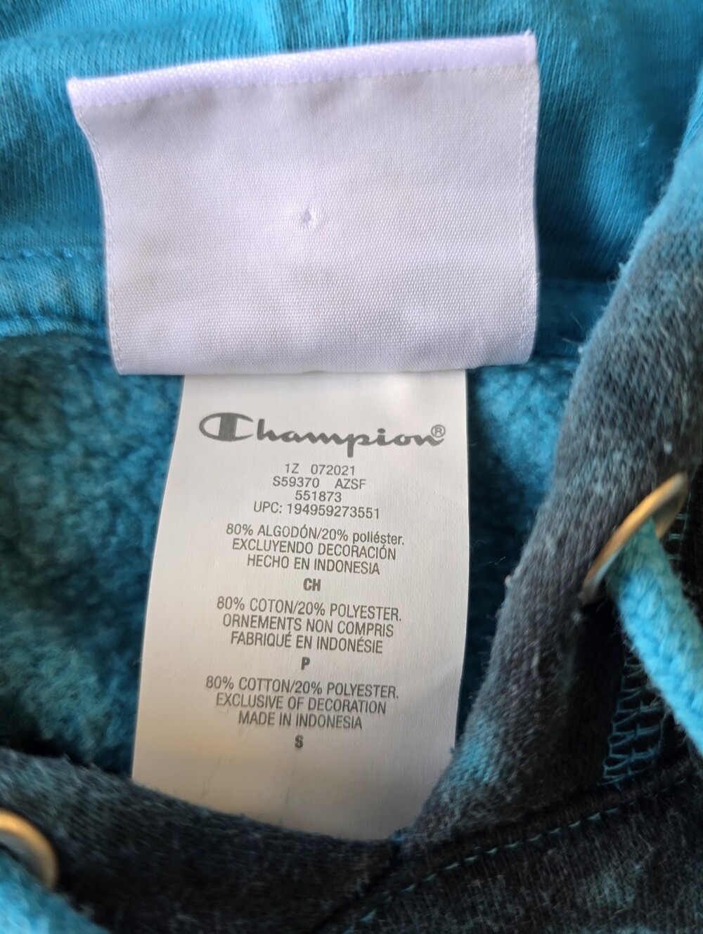 Champion Blue & Black Tie-Dye Hoodie, Small - Picture 11 of 11